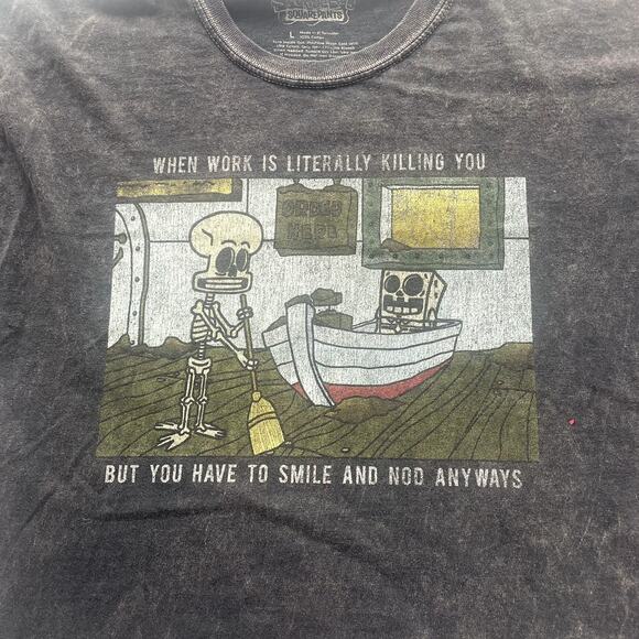 Nickelodeon Spongebob Acid Wash Gray Crop Tee Sz L - Picture 2 of 4